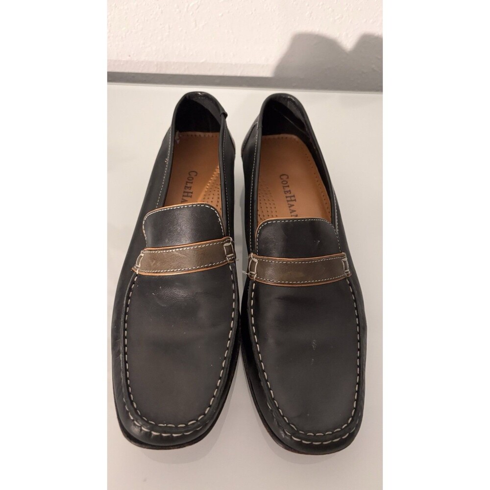 Cole Haan Black Leather Loafers 8.5 AA Narrow Square Toe Slip On‎